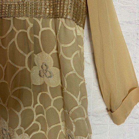 Nazila Couture sz Med Sheer Sleeve Silk Kurta Embroidery & Sheer Overlay NWOT - Picture 7 of 13